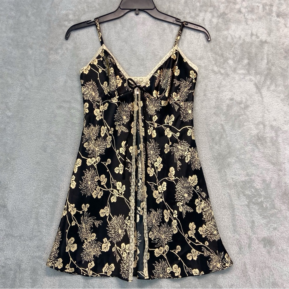 Victoria’s Secret Floral Black and Gold Satin Baby Doll Size S
